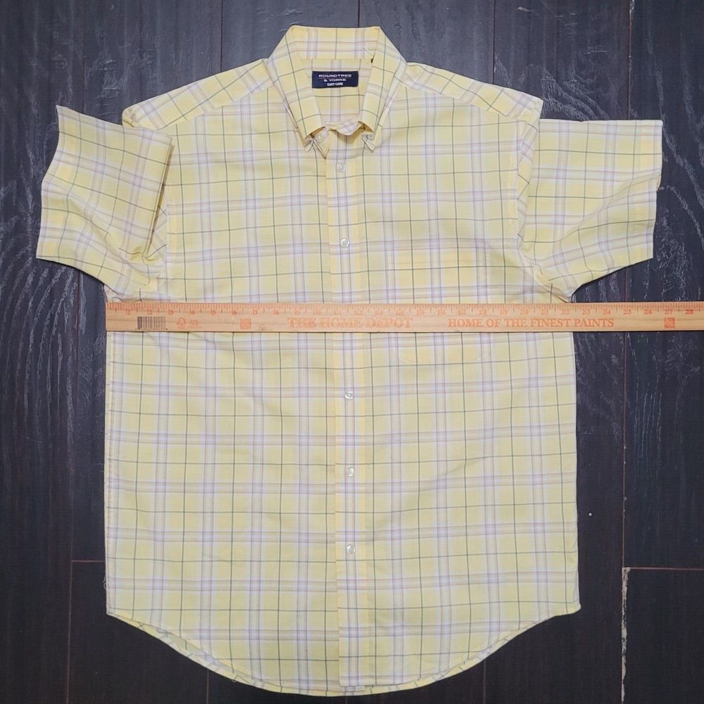 ROUNDTREE & YORKE Easy Care Shirt Mens M Yellow Plaid Short Sleeve Butto… - Picture 7 of 11